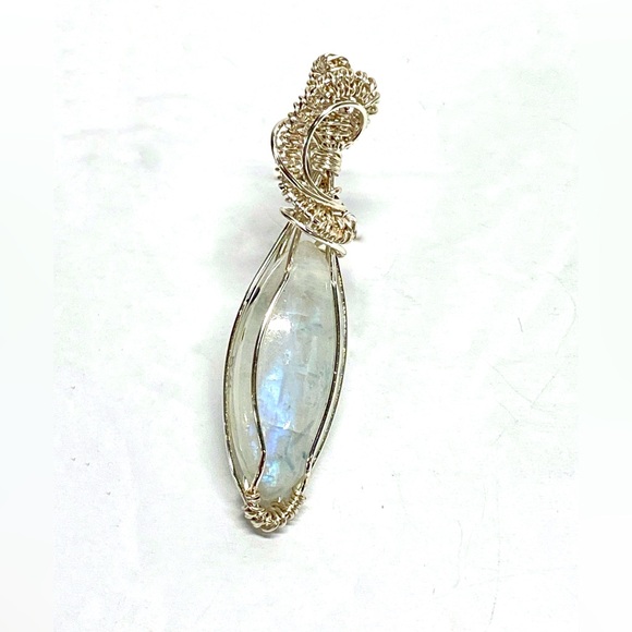 HANDMADE Moonstone Hand Wrapped Silver Plated Statement Pendant, Artisan Jewelry - Picture 6 of 10